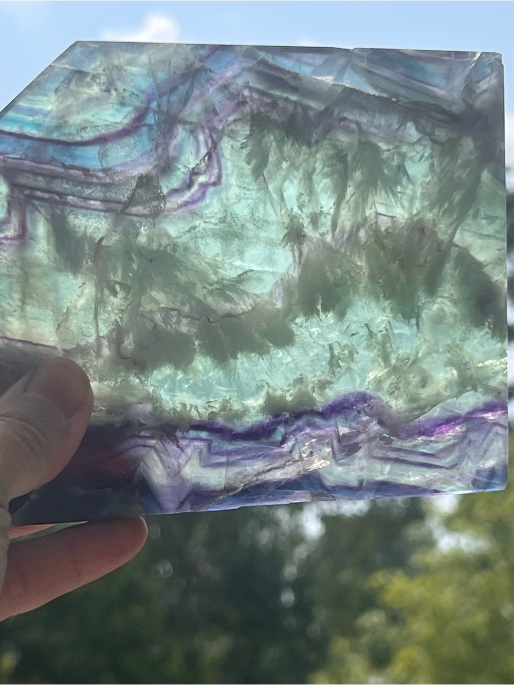 Feather (5) fluorite slab with stand | crystal